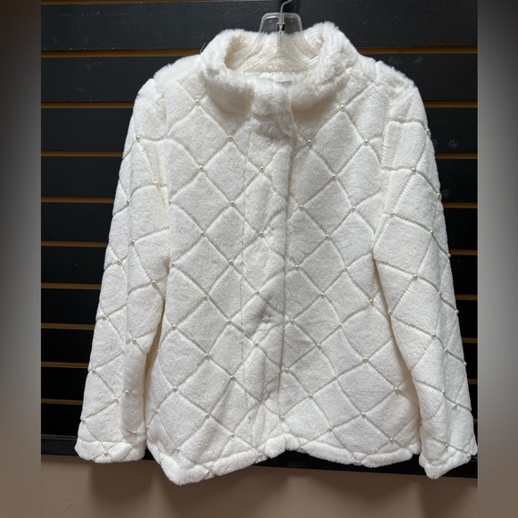 White Teddy Jacket with Intricate pearl Design - Picture 1 of 3